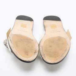 Pre Owned Jimmy Choo White Leather Marle Crystal Buckle Flat Slide Sandals Size 39