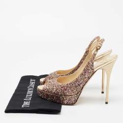 مملوكة مسبقًا Jimmy Choo Multicolor Coarse Glitter Verity Peep-Toe Platform Slingback Sandals Size 39