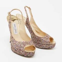 مملوكة مسبقًا Jimmy Choo Multicolor Coarse Glitter Verity Peep-Toe Platform Slingback Sandals Size 39