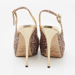 مملوكة مسبقًا Jimmy Choo Multicolor Coarse Glitter Verity Peep-Toe Platform Slingback Sandals Size 39