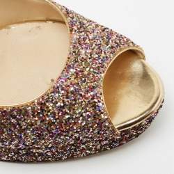 مملوكة مسبقًا Jimmy Choo Multicolor Coarse Glitter Verity Peep-Toe Platform Slingback Sandals Size 39