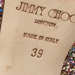 مملوكة مسبقًا Jimmy Choo Multicolor Coarse Glitter Verity Peep-Toe Platform Slingback Sandals Size 39