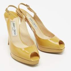 Jimmy Choo Yellow Patent Leather Nova Peep-Toe Platform Slingback Sandals Size 38