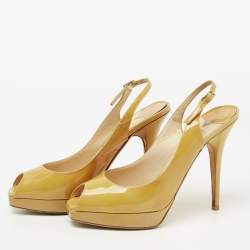 Jimmy Choo Yellow Patent Leather Nova Peep-Toe Platform Slingback Sandals Size 38
