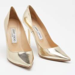 Pre Owned Jimmy Choo Metallic Gold Leather Anouk Pointed Pumps Size 37