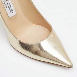 Pre Owned Jimmy Choo Metallic Gold Leather Anouk Pointed Pumps Size 37