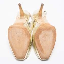 مملوكة مسبقًا صندل جيمي تشو جلد نقش ثعبان ذهبي فتحة كعب مقاس 40.5