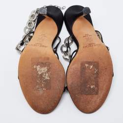 Pre Owned Jimmy Choo Black Satin Crystal Embellished Sandals Size 37