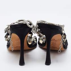 Pre Owned Jimmy Choo Black Satin Crystal Embellished Sandals Size 37