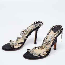 Pre Owned Jimmy Choo Black Satin Crystal Embellished Sandals Size 37