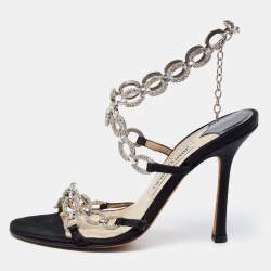 Pre Owned Jimmy Choo Black Satin Crystal Embellished Sandals Size 37