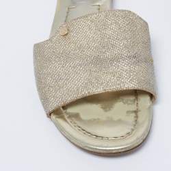 Pre Owned Jimmy Choo Metallic Gold Lurex Fabric Nanda Flat Slide Sandals Size 39.5