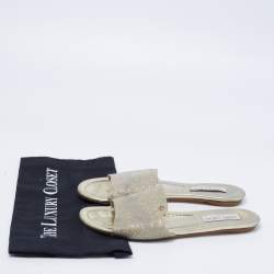 Pre Owned Jimmy Choo Metallic Gold Lurex Fabric Nanda Flat Slide Sandals Size 39.5