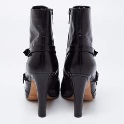 Pre Owned Jimmy Choo Black Leather Buckle Detail Ankle Booties Size 37