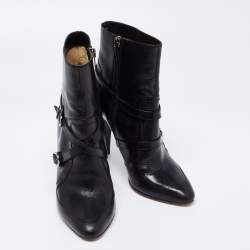 Pre Owned Jimmy Choo Black Leather Buckle Detail Ankle Booties Size 37