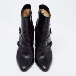 Pre Owned Jimmy Choo Black Leather Buckle Detail Ankle Booties Size 37