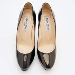 Pre Owned Jimmy Choo Dark Brown Patent Leather Alex Platform Pumps Size 37.5