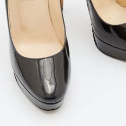 Pre Owned Jimmy Choo Dark Brown Patent Leather Alex Platform Pumps Size 37.5