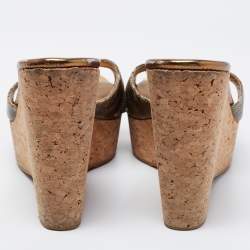 مملوكة مسبقًا Jimmy Choo Metallic Lizard Embossed Leather Pandora Cork Wedges Size 39