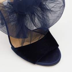 Pre Owned Jimmy Choo Navy Blue/Grey Velvet And Leather Lilyth Knot Ankle Strap Sandals Size 38