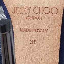 Pre Owned Jimmy Choo Navy Blue/Grey Velvet And Leather Lilyth Knot Ankle Strap Sandals Size 38