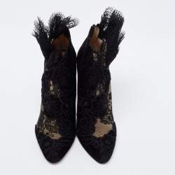 مملوكة مسبقًا حذاء بوت للكاحل جيمي تشو كاماريس سويدي ودانتيل أسود مطرز ورد مقاس 38