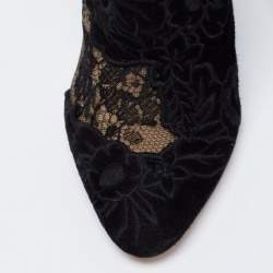 مملوكة مسبقًا حذاء بوت للكاحل جيمي تشو كاماريس سويدي ودانتيل أسود مطرز ورد مقاس 38