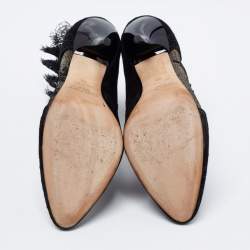 مملوكة مسبقًا حذاء بوت للكاحل جيمي تشو كاماريس سويدي ودانتيل أسود مطرز ورد مقاس 38