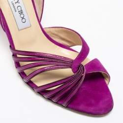 مملوكة مسبقًا صندل جيمي تشو جلد لامع وسويدي بنفسجي دورساي مقاس 40