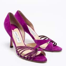 مملوكة مسبقًا صندل جيمي تشو جلد لامع وسويدي بنفسجي دورساي مقاس 40