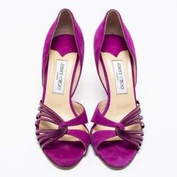 مملوكة مسبقًا صندل جيمي تشو جلد لامع وسويدي بنفسجي دورساي مقاس 40