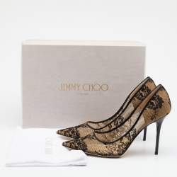 Pre Owned Jimmy Choo Black Lace And Patent Leather Abel Pumps Size 38.5