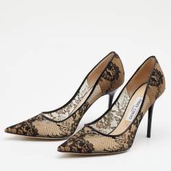 Pre Owned Jimmy Choo Black Lace And Patent Leather Abel Pumps Size 38.5