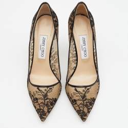 Pre Owned Jimmy Choo Black Lace And Patent Leather Abel Pumps Size 38.5