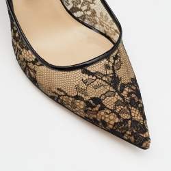 Pre Owned Jimmy Choo Black Lace And Patent Leather Abel Pumps Size 38.5