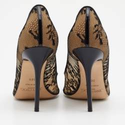 Pre Owned Jimmy Choo Black Lace And Patent Leather Abel Pumps Size 38.5