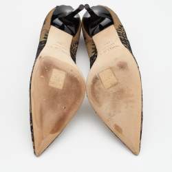 Pre Owned Jimmy Choo Black Lace And Patent Leather Abel Pumps Size 38.5