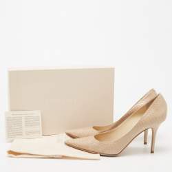 مملوكة مسبقًا حذاء كعب عالي جيمي تشو أغنيس جلد ثعبان بيج مقدمة مدببة مقاس 39.5