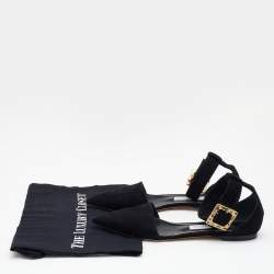 Jimmy Choo Black Suede Jewelled Buckle Pointed Toe Halina Flat Ankle Strap Sandals Size 39