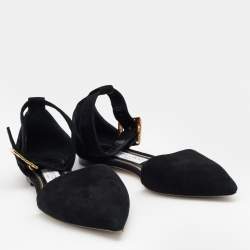 Jimmy Choo Black Suede Jewelled Buckle Pointed Toe Halina Flat Ankle Strap Sandals Size 39