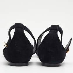 Jimmy Choo Black Suede Jewelled Buckle Pointed Toe Halina Flat Ankle Strap Sandals Size 39