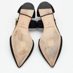 Jimmy Choo Black Suede Jewelled Buckle Pointed Toe Halina Flat Ankle Strap Sandals Size 39