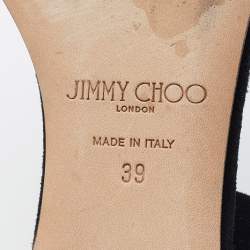 Jimmy Choo Black Suede Jewelled Buckle Pointed Toe Halina Flat Ankle Strap Sandals Size 39