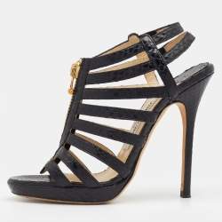 Jimmy Choo Black Snakeskin Glenys Gladiator Platform Sandals Size 36.5