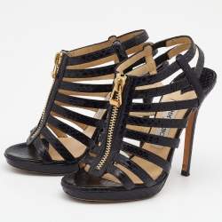 Jimmy Choo Black Snakeskin Glenys Gladiator Platform Sandals Size 36.5