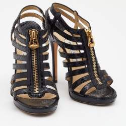 Jimmy Choo Black Snakeskin Glenys Gladiator Platform Sandals Size 36.5