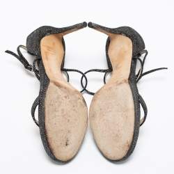 Pre Owned Jimmy Choo Black Glitter Suede Ankle-Strap Sandals Size 39