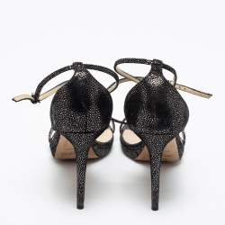 Pre Owned Jimmy Choo Black Glitter Suede Ankle-Strap Sandals Size 39