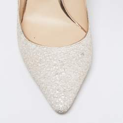 Pre Owned Jimmy Choo  Cream/Gold Coarse Glitter Abel Pointed Toe Pumps Size 39