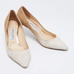 Pre Owned Jimmy Choo  Cream/Gold Coarse Glitter Abel Pointed Toe Pumps Size 39